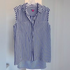 Vince Camuto black and white stripe sleeveless blouse